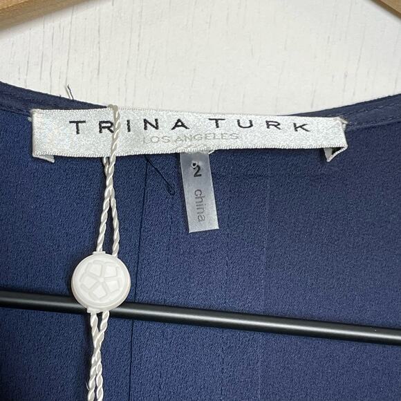 NEW Trina Turk Taliah Crepe Tunic Dress Women's Size 2 Indigo Blue Zipper Front - Picture 6 of 8